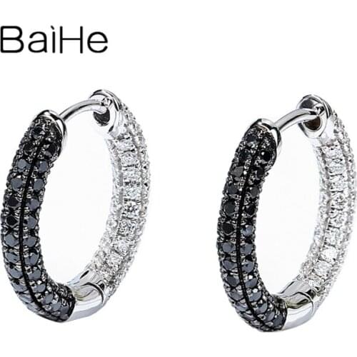 BAIHE Solid 14K White Gold black+White Diamond Wedding Anniversary Engagement Trendy Fine Jewelry Stud Earrings Man Women