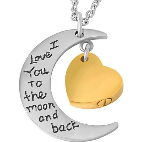 IJD9469 I Love You to The Moon and Back Heart Pendant for Ashes Urn Memorial Keepsake Necklace Jewelry