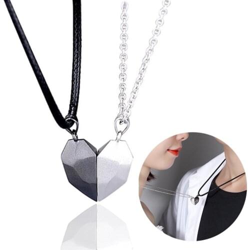 Pair Magnetic Couple Necklace Lovers Heart Pendant Distance Faceted Charm Necklace Women Valentines Day Gift 2021 ,Wholesale