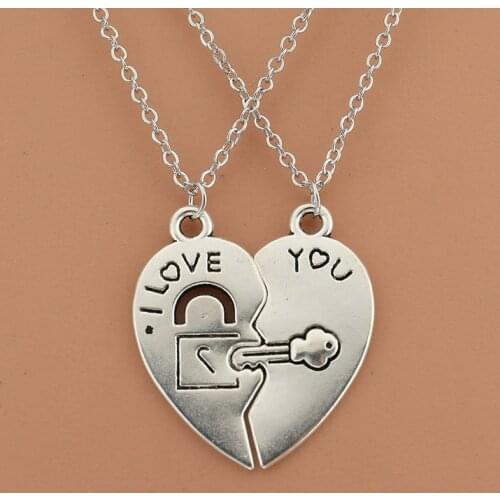 2 PCs/Set Couple Necklaces For Men And Women Two Heart-shaped Pendants Paired Keychain Rope Necklace Valentines Day Gift