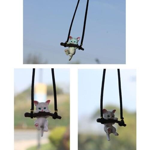 50LC White Cat on a Pendant Car Hanging Ornament for Car Decoration Rearview Mirrors Funny Birthday Gifts