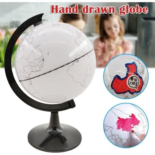 Paintable and Erasable Globe Model Plastic Erasing World Map Drawing Tellurian DIY Teaching Implement with 4 Brush DU55