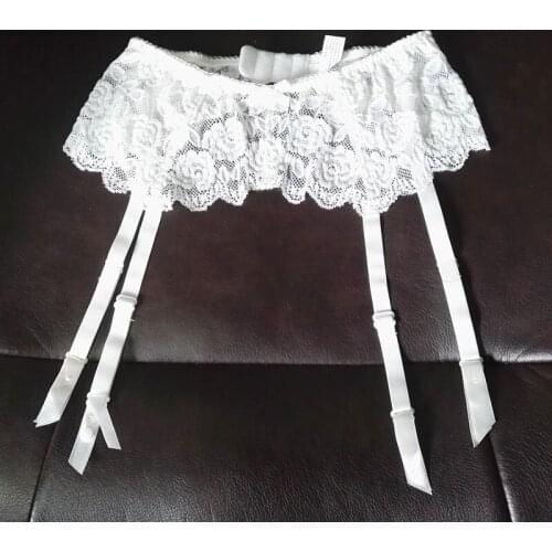 Sexy Women White Lace Mesh Cotton Embroidery Rose Floral Garter Belt Wedding Bridal Garter Buckle Suspender Straps for Stocking