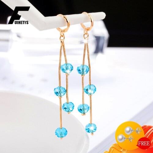 Fashion Women Earrings 925 Silver Jewelry with Blue Crystal Drop Earring for Girl Wedding Engagement Party Accessories Wholesale