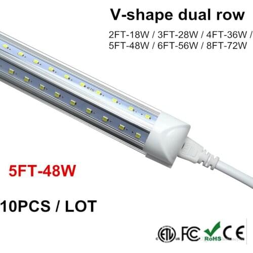 V-Shaped Integrate T8 LED Tube Light Fixture 1500MM 5 Feet LED Fluorescent Replacement Lamp LED Light Tubes Cooler Door Lighting