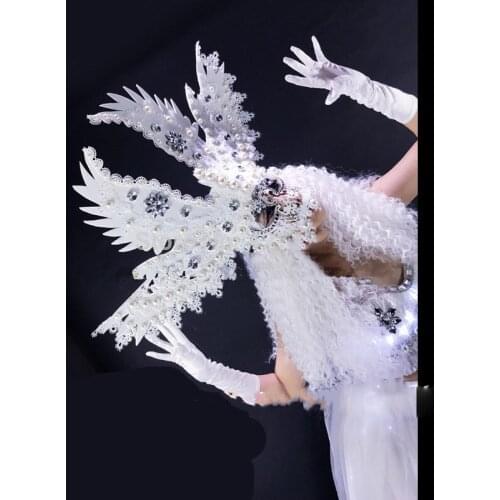 Senior luxury mysterious girl white angel baby costumes goddess costumeHalloween party cosplay Led Luminous dance suit