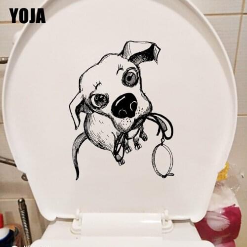 YOJA 17.6×23.3CM Dog With Collar Fun Cartoon Home Room Wall Stickers WC Toilet Decoration T1-2989