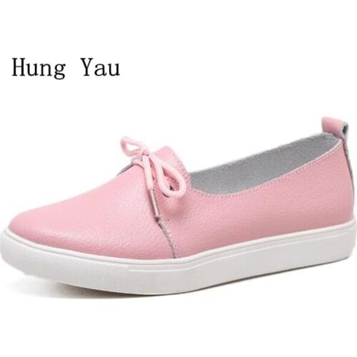 Women Shoes Flats Genuine Leather 2018 Summer Sandals Fashion Casual Shoes Woman Flat Work Lace Up Walking Loafers Plus Size