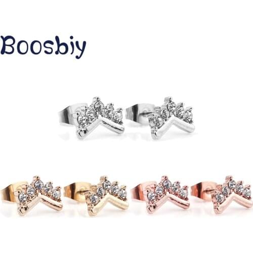 Shining Crown Wishing Bone Stud Earring Luxury Brand Zircon Stud Earrings For Women Wedding Jewelry Gift 2020 New Arrival
