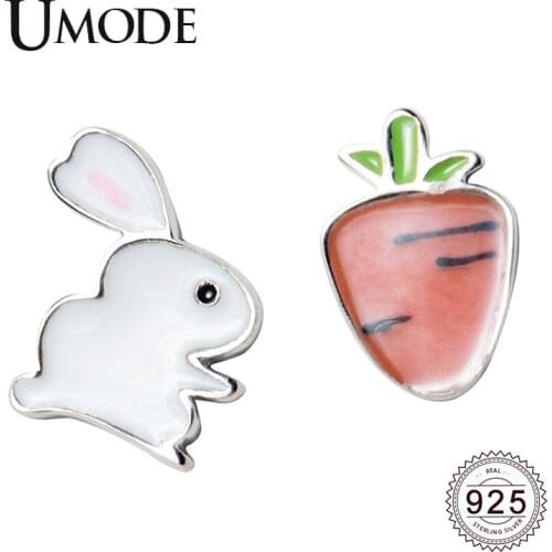 UMODE New Fashion 925 Sterling Silver Rabbit&Carrot Stud Earrings for Women New Cute Animal White Gold Stud Jewelry ALE0540