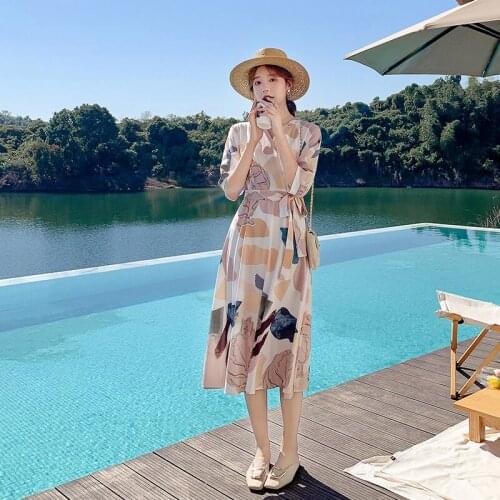 Women Long Floral Print Dress Summer 2021 Runway Elegant Vintage Boho Retro Fairy Casual Sea Beach Vacation Party Vestidos New