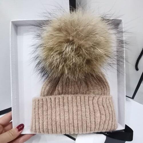 HT543 Winter Brand Female Fur Pom Poms hat Winter Hat For Women Girl 's Hat Knitted Beanies Cap Hat Thick Women Skullies Beanies