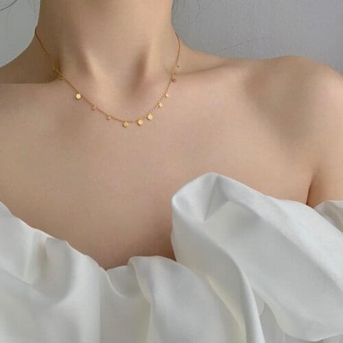 Gold Coin Pendant Necklace Titanium Steel Dainty Minimalist Choker Necklace Women Jewelry kolye colar Accessories