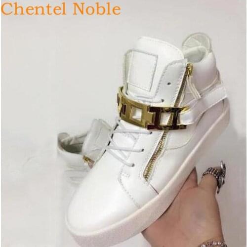 2020 Brand Male Comfortable Metal Loafers Casual Shoes Party Dress Shoes Men Flats Lace-Up Zip Sneakers White Color Big Size