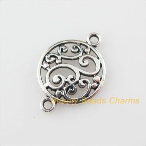 New 40Pcs Tibetan Silver Color Flower Round Charms Pendants Connectors 14x20.5mm