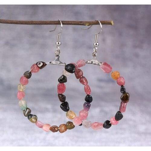 Bohemian Natural Asymmetry Tourmaline Earring Hoops For Women 4cm Big Geometric Round Circle Loop Earring 2020 Fashion Jewelry