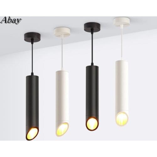 Cylinder Dimmable LED Pendant Lights Long Tube Lamps Kitchen Dining Room Shop Bar Decoration Cord Pendant Lamp Background Lights