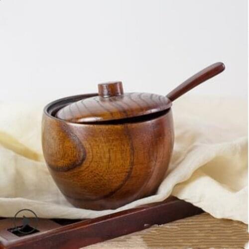 Retro Wooden Seasoning Jar Creative Kitchen Seasoning Jar Household Salt Shaker with Lid MSG Sugar Seasoning Box Spice Bottle