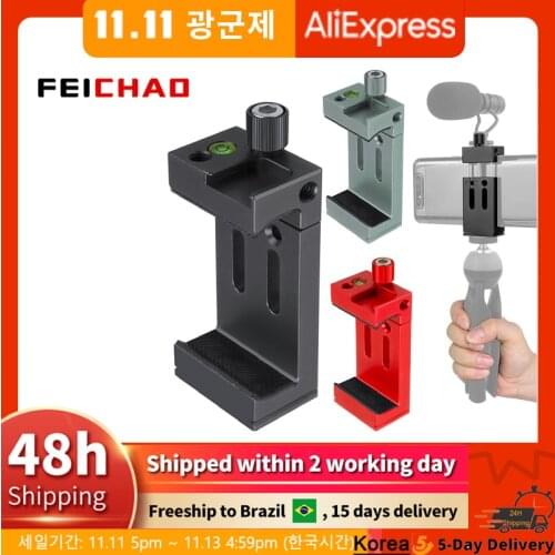Mobile Phone Holder Clip Aluminium Alloy Tripod Clamp Bracket Spirit level Cold Shoe Mount 1/4 3/8 for Flashlight Mic Smartphone