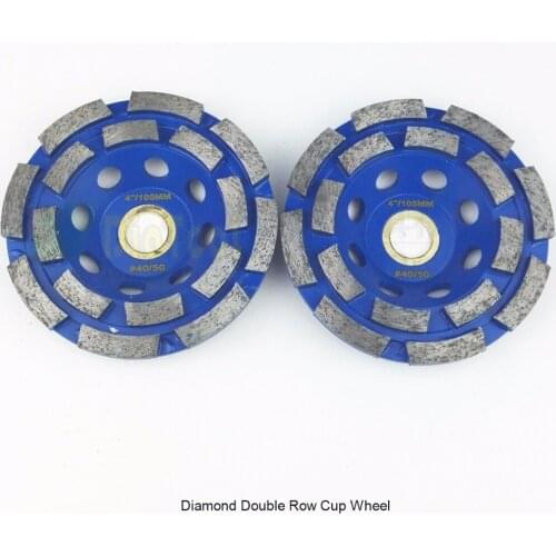 DIATOOL 2PK Diameter 100mm Diamond Double Row Grinding Cup Wheel For Granite And Hard Material, Bore 22.23mm With 16mm Washer