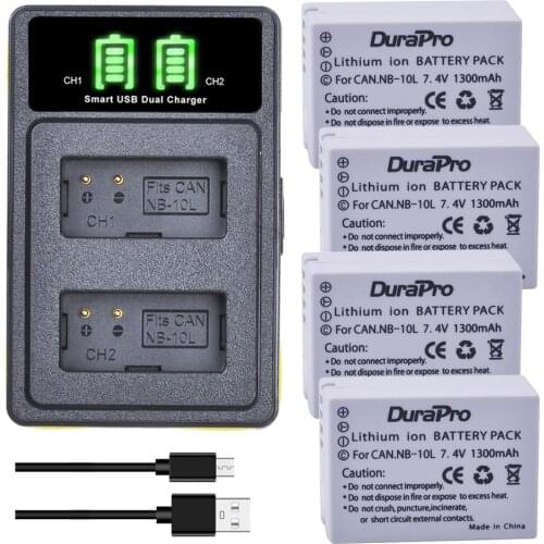 4x 1300mAH NB-10L NB 10L Battery Charger Set Replacement for Canon G1X G15 G16 SX40HS SX50HS SX60HS SX40 SX50 SX60 Camera