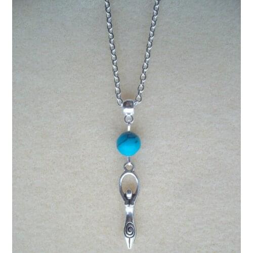 Psychic Protection-Stone bead Earth Mother Goddess Pendant-Charm Jewelry Vintage Statement Sweater Chain Necklace Q54