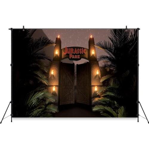 Jurassic World Park Backdrops Gate Light Dinosaur Kid Birthday Party Photo Background Photocall