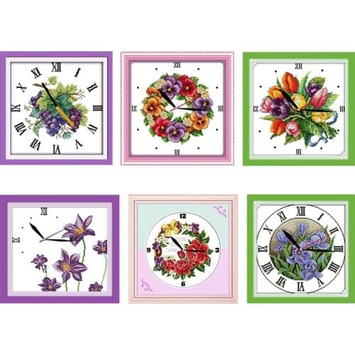 A Garland of Roses Clock Cross Stitch Embroidery Needlework Kit Stamped Patterns 11CT 14CT Print Counted Thread Craft Home Decor