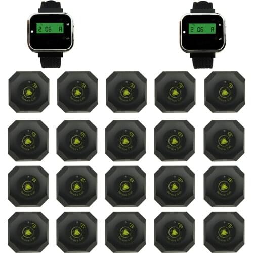 JINGLE BELLS 433.92 MHz 20 wireless calling buttons& 2 rechargeable watch pagers for hotel or restaurant waiter calling system