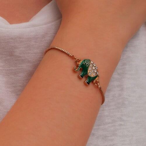 Classic Animal Elephant Bracelet Adjustable High Quality Crystal Gold Chain Jewelry For Women Wedding Christmas Gift