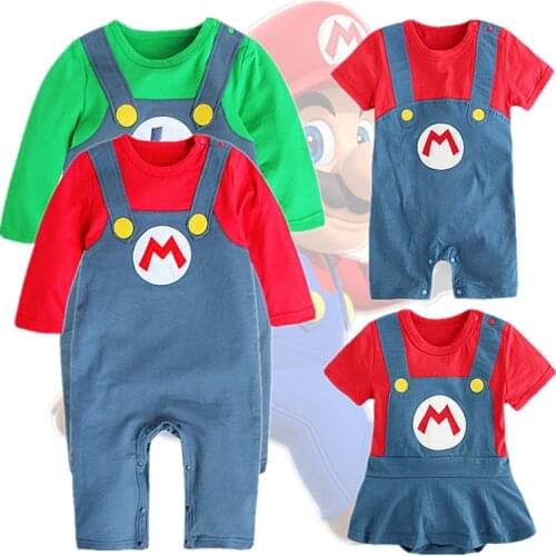 Baby Super Mari Bros Cosplay Suit Child Anime Fantasy Romper Newborn Halloween Party Long Sleeve T-shirts Dress Costume