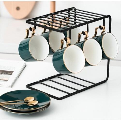 Creative Gold Foil-Side Coffee Mug Set Gift Box Nordic Coffee Set Ceramic European-Style Small Luxury Afternoon Tea Set suit