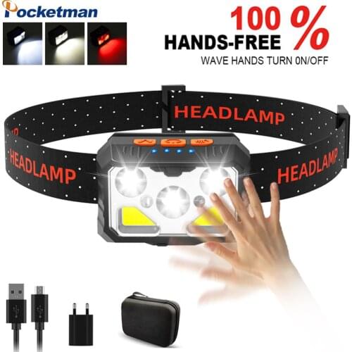 60000LM Powerful LED Headlamp Sensor Headlight USB Rechargeable Head Lamp Waterproof Head Torch Lantern for Camping Fishing Lamp