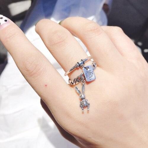 New Exclusive Silver Color Adjustable Ring Vintage Rabbit Delicate Pendant for Women Girls Couple Man Best Party Daily Jewelry