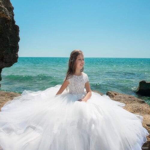 Flower Girl Dresses Lace Applique Sleeveless Tulle Wedding Cute Princess Communion Pageant Kids Gowns