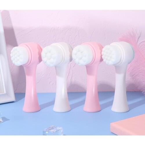 Portable 1PC 3D Double Side Silicone Face Cleanser Brush Face Cleaning Massage Exfoliating Blackhead Facial Massage Washing