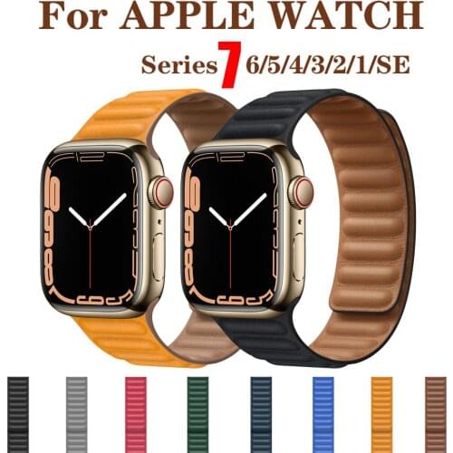 Leather Link strap for apple watch band 44mm 40mm 42mm 38mm Magnetic solo Loop bracelet for iwatch apple watch 6/5/4/3/2/1/SE