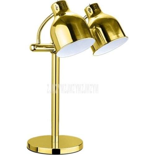 Luxury Gold Double Bulb Head Electric Food Keep Warm Light Lamp Stainless Steel Buffet Lamp Food Warming Barbecue Lamp 550W 220V