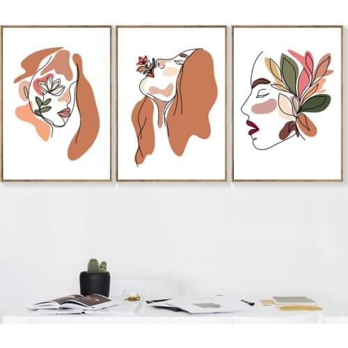 Nordic Posters And Prints Abstract Girl Face Flower Hand Canvas Painting Wall Art Pictures For Living Room Home Decor