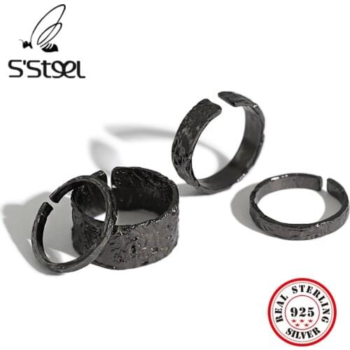 SSTEEL Black Rings Sterling Silver 925 For Women Korean Minimalist Designer Opening Ring Anillo De Plata De Ley 925 Jewellery
