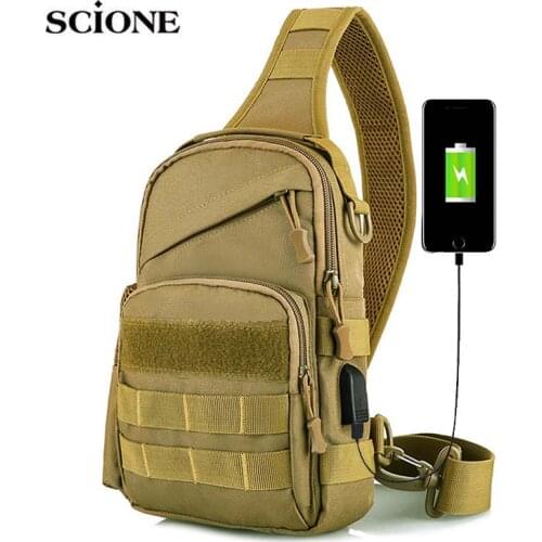 USB Camping Tactical Chest Bag Sling Backpack Military Army Shoulder Fishing Camping Hiking Bags Travel Outdoor Bag Sport XA177A