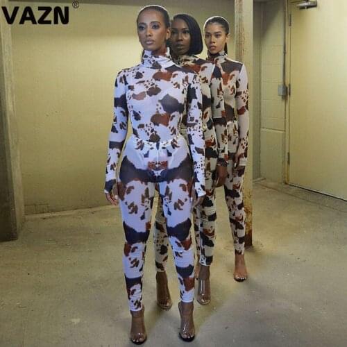 VAZN 2020 O-neck Bandage Full Sleeve Colorful Print Women Casual High Street Set Holiday Women Young Energetic Set