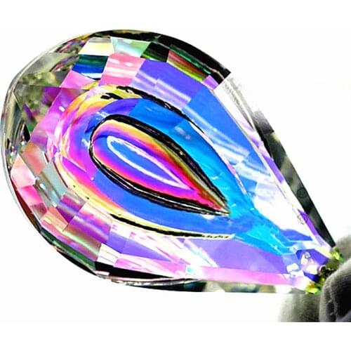 Top Quality 25pcs 76x47mm Gorgeous Crystal Chandelier Pendants (+Free rings) Rainbow Color Glass Suncatcher For Diy Suncatcher