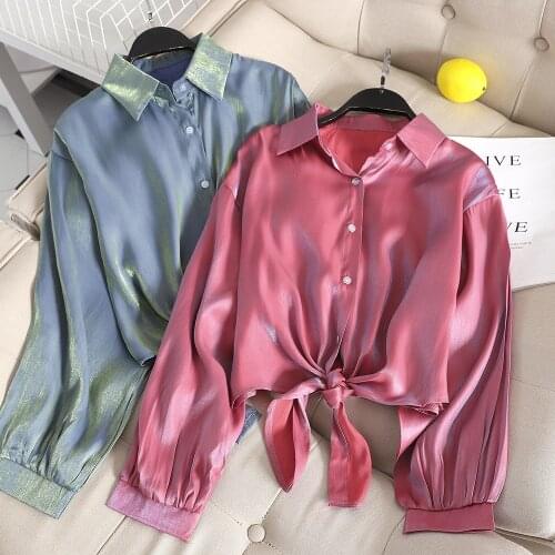 2019 autumn/SUMMER/ spring2020 New fashion long-sleeved shirt womens lapel loose short casual shirt G1699