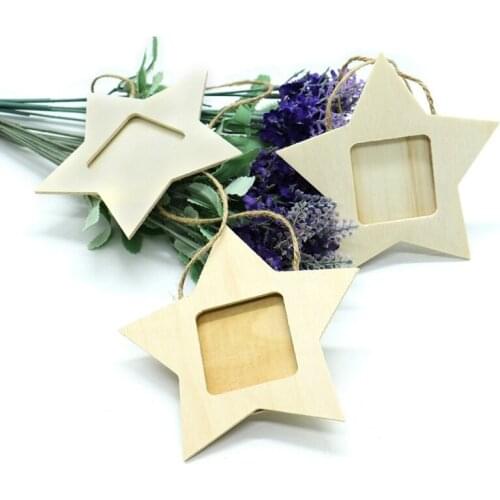 10PCS DIY Wooden Photo Frame Hanging Paper Picture Holder Wall Decoration Heart Five-pointed Star Shape Party Photo Booth Props