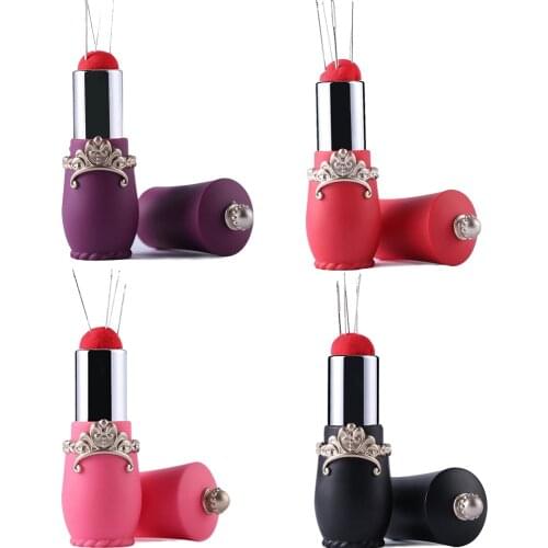 12Pcs Plastic Cross Stitch Needle Pincushion Sewing Pin Cushion Rotatable Lipstick Shaped DIY Handcraft Tool with5 Handy Needles