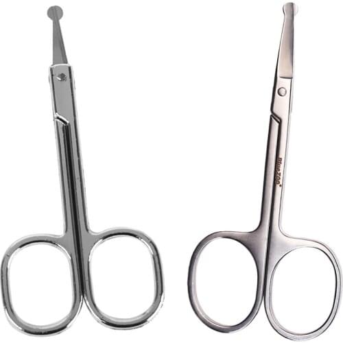 2pcs Women Men Safety Nose Face Hair Eyelash Eyebrow Beard Mustache Scissors Remover Trimming Cutter Set