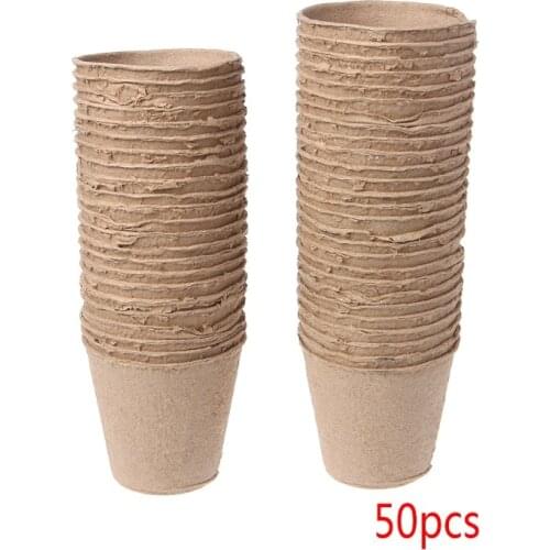 2020 New 50Pcs Round Biodegradable Paper Pulp Peat Pots Nursery Cup Tray Garden