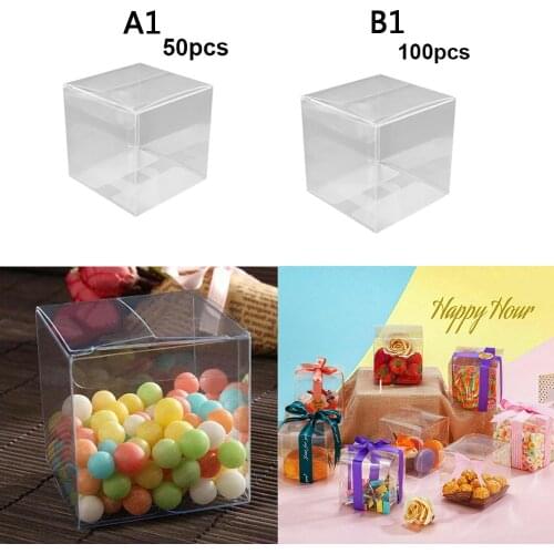 50/100pcs/set Square Transparent PVC Cube Gift Candy Boxes Clear Wedding Party Decr Plastic Transparent