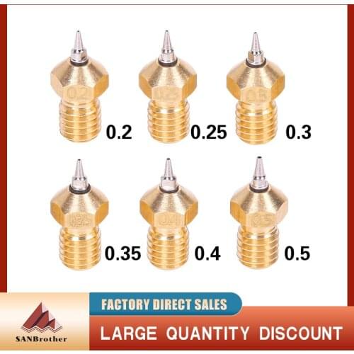 M6 V5 V6 Nozzle Airbrush Adapter Set 0.2/0.3/0.4/0.5mm Removable Stainless Steel Tips For E3D V6 Hotend 1.75mm 3D Printer Parts
